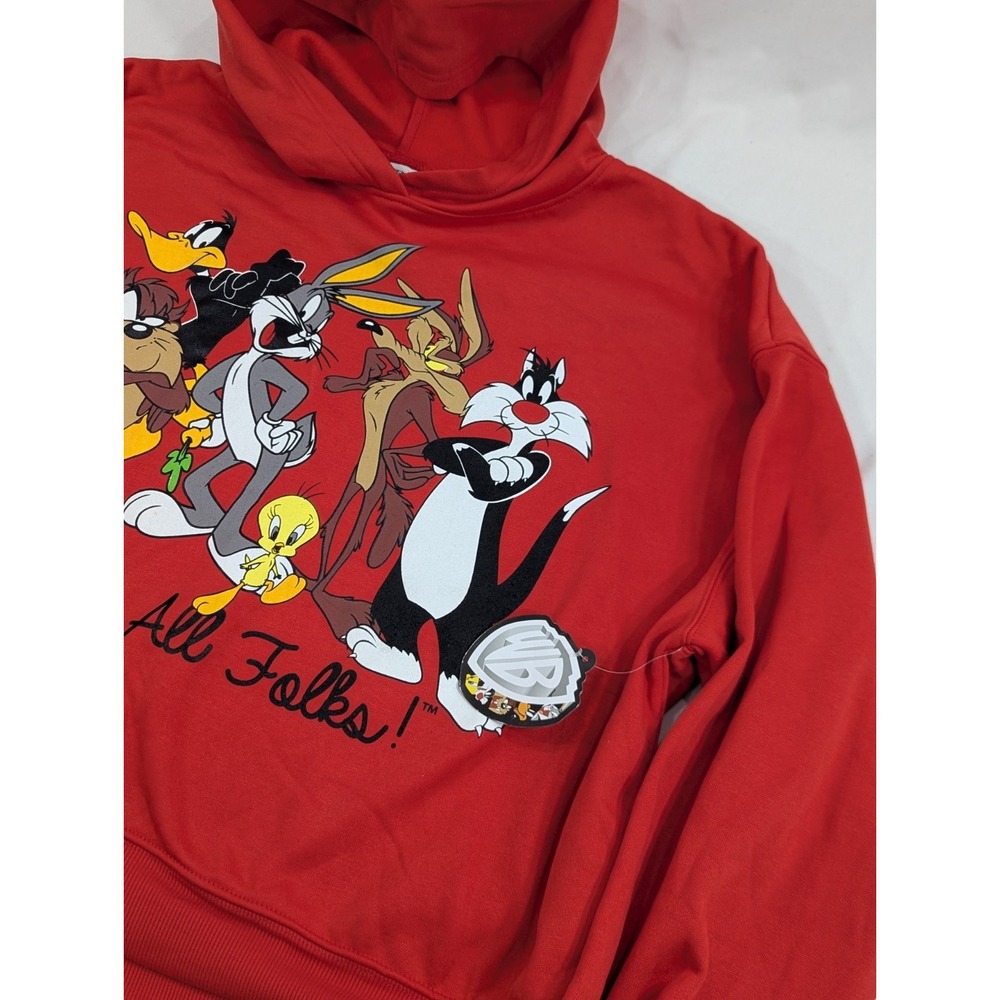 NWT Looney Tunes Womens Crop Hoodie 1X Red Long Sleeve Buggs Taz High Rise